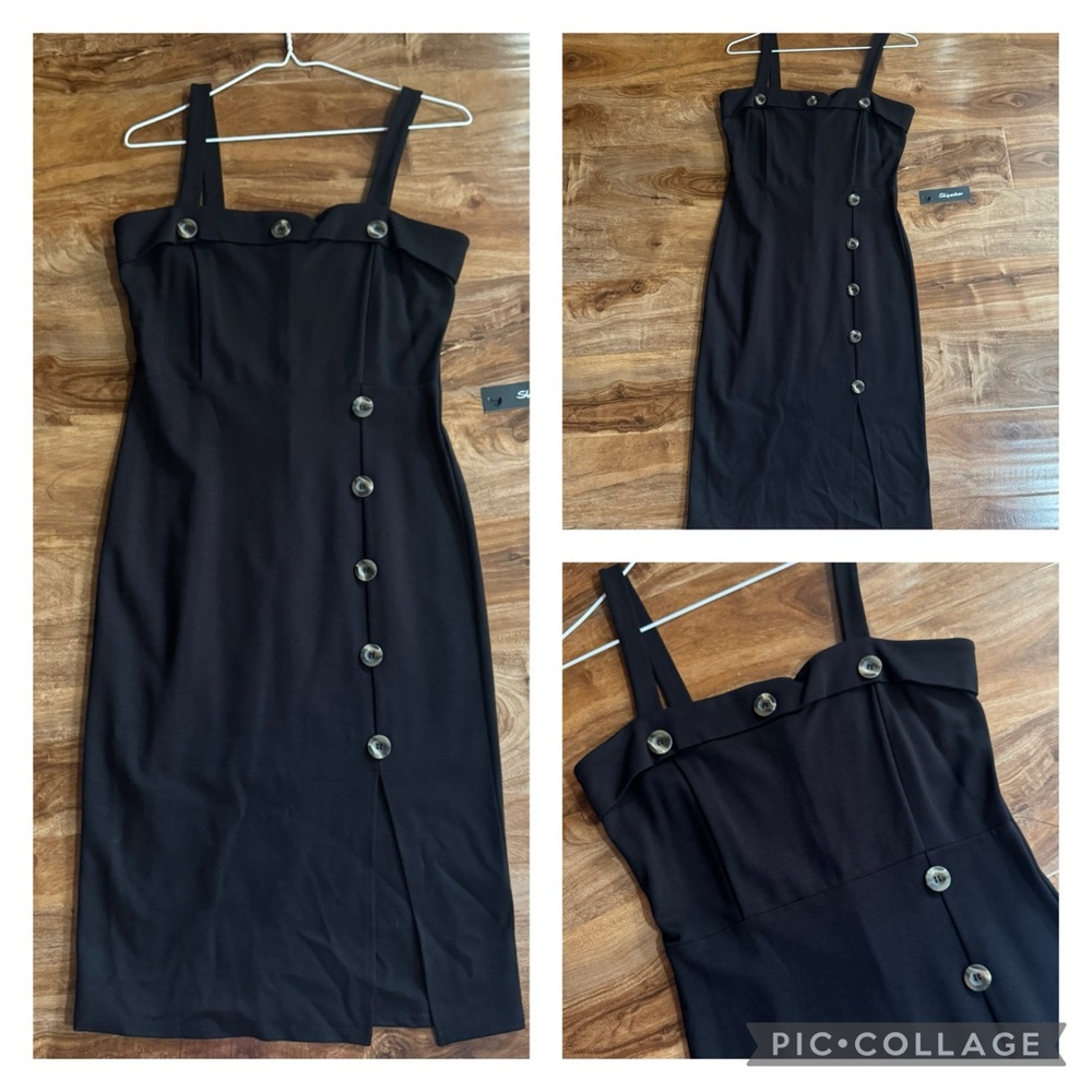 Shinestar Black Sleeveless Sheath Dress with Square Neckline